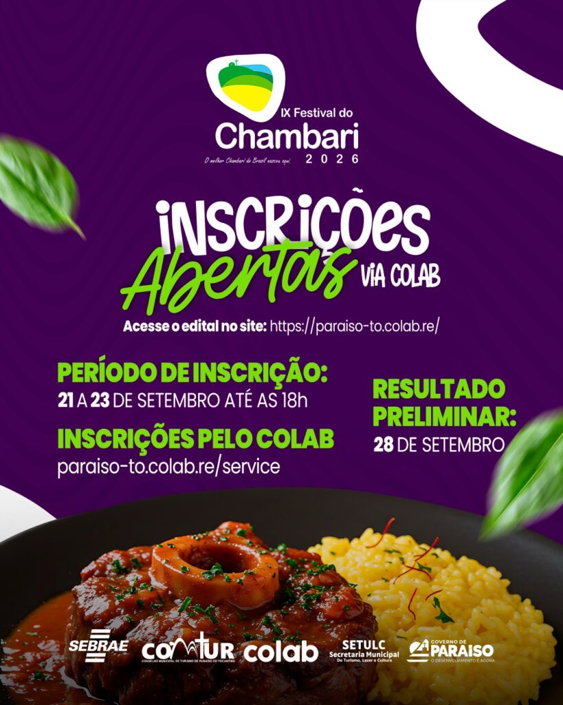 Inscrições abertas para comerciantes interessados em participar do Festival do Chambari